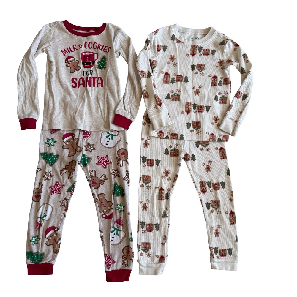 Carters Childrens Place Christmas Pajama Bundle Gingerbread Santa Kids 3T